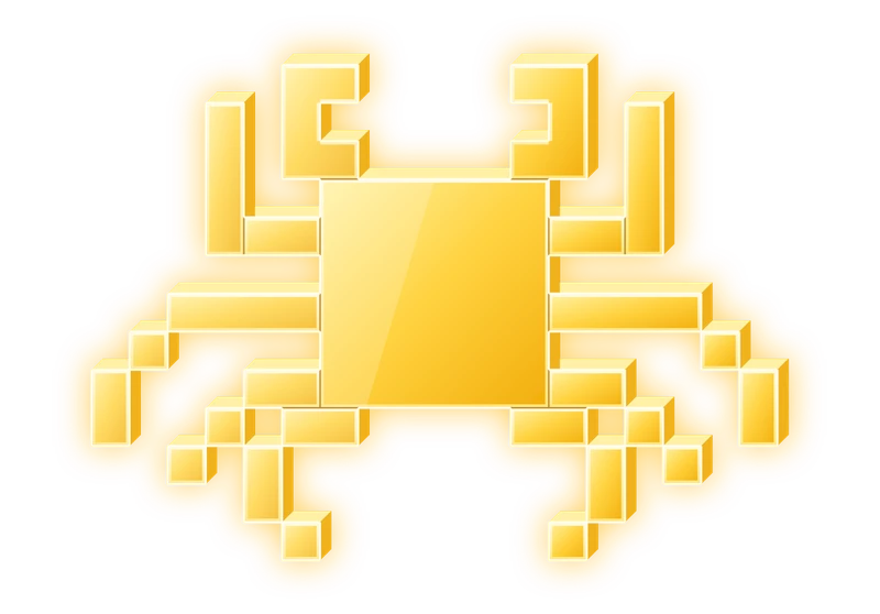 The Gold Crab Studios emblem: a golden crab with an emerald set in its shell